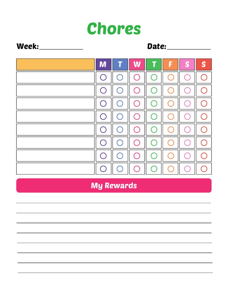 Kids chore chart page